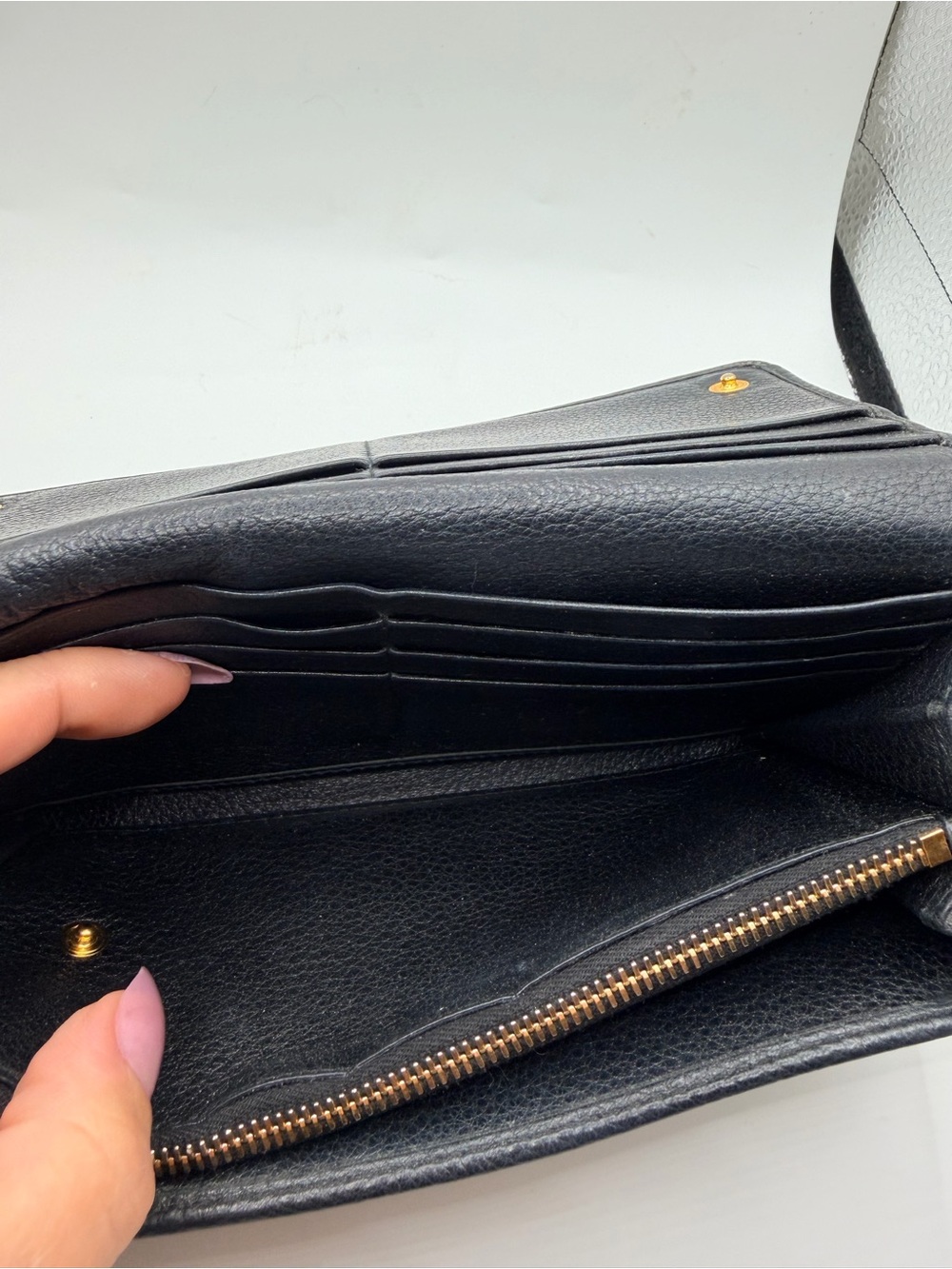 AUTHENTIC Prada Navy Blue Long Wallet with Gold Logo - Picture 9 of 13